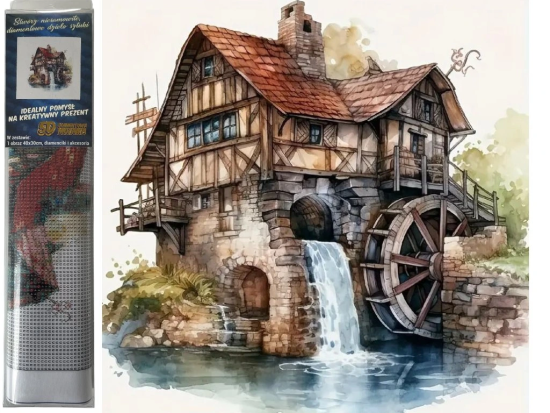 Diamantový obrázek - Domek s mlýnem - 30 x 40 cm - 2000156