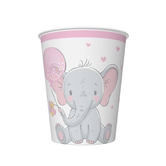 Papírové kelímky - Baby Elephant with pink Balloon - 250 ml - 8 ks - KM01_OG_053002