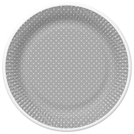 Papírový talíř velký - White Dots on Grey - 23 cm - 8 ks - TD02_OG_036805