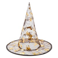 Čarodějnický klobouk černo-zlatý - 37 cm - 17409