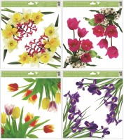 Okenní fólie - rohová - květiny s glitry - 30 x 33,5 cm - 993
