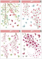 Okenní fólie - větve v květu s glitry - 30 x 42 cm - 994