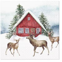 Vánoční ubrousky TeTe L - Red house in the snow - TL232200