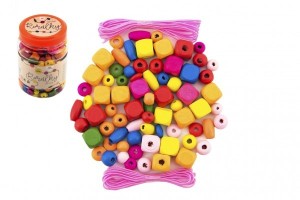 Dřevěné barevné korálky s gumičkami - cca 300 ks - 00850249
