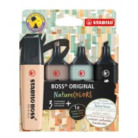 Zvýrazňovač STABILO BOSS ORIGINAL NatureCOLORS - 4 ks, bahenní zelená, siena, umbra, černá