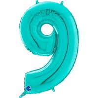 Fóliový balónek 66 cm - číslice 9 - modrá tiffany - W261709Ti-P