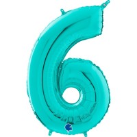 Fóliový balónek 66 cm - číslice 6 - modrá tiffany - W261706Ti-P