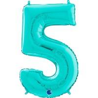 Fóliový balónek 66 cm - číslice 5 - modrá tiffany - W261705Ti-P