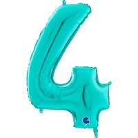 Fóliový balónek 66 cm - číslice 4 - modrá tiffany - W261704Ti-P