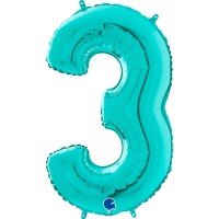 Fóliový balónek 66 cm - číslice 3 - modrá tiffany - W261703Ti-P