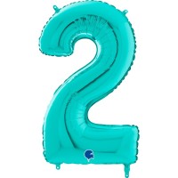 Fóliový balónek 66 cm - číslice 2 - modrá tiffany - W261702Ti-P