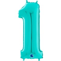 Fóliový balónek 66 cm - číslice 1 - modrá tiffany - W261701Ti-P