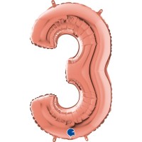 Fóliový balónek 66 cm - číslice 3 - rose gold - W262303RG-P