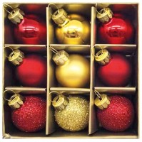 Sada skleněných baněk 3 cm - mix povrchů - 9 ks - 19068