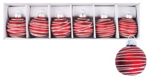 Sada skleněných baněk 4 cm - bílý glitr - 6 ks - 19070