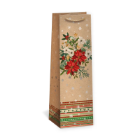 Vánoční dárková taška NATUR na víno - 11 x 36 cm - 0834-0078