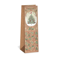Vánoční dárková taška NATUR na víno - 11 x 36 cm - 0834-0077