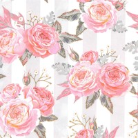 Ubrousky Daisy L - Pink Roses on Grey Stripes - SD OG 034901