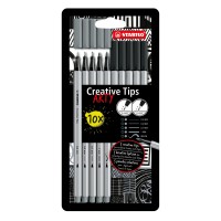 Kreativní set STABILO Creative Tips ARTY - 10 ks sada - černá, středně šedá