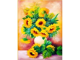 Diamantový obrázek - Kytice slunečnic ve váze - 30 x 40 cm - 1006707