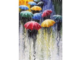 Diamantový obrázek - Deštníky v dešti - 30x40cm - 1007418