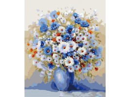 Diamantový obrázek - Modrá váza s květinami - 30 x 40 cm - 1007760