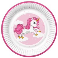 Papírové talíře velké - Pink Heart Unicorn - 23 cm - 8 ks - TD02_OG_030501