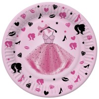 Papírové talíře velké - Girls Pink Party Dress - 23 cm - 8 ks - TD02_OG_040401