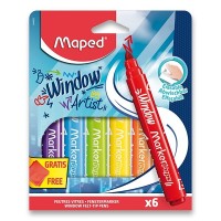 Dětské fixy MAPED Window - na sklo - 6 ks + hadřík