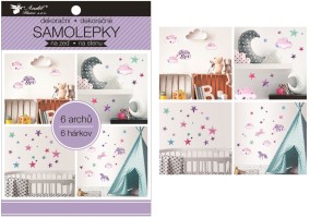 Samolepky na zeď v bloku - jednorožci, hvězdy - 16 x 23 cm - 6 listů - 15054