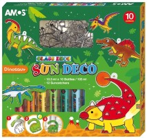 Barvičky na sklo DINOSAURUS - 10 barev + 12 sklíček - 6423