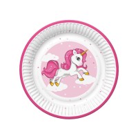 Papírové talíře malé - Pink Heart Unicorn - 18 cm - 8 ks - TD01_OG_030501