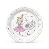 Papírové talíře malé - Pink Ballerina with Swan - 18 cm - 8 ks - TD01_OG_038001