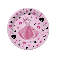 Papírové talíře malé - Girls Pink Party Dress - 18 cm - 8 ks - TD01_OG_040401