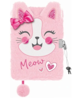 Plyšový zápisník se zámkem - Růžová kočka - M/69019