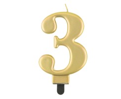Dortová svíčka - číslice 3 - metalická zlatá - PF-SCZ3