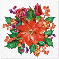 Vánoční ubrousky PAW L - Poinsettia with Cones - SDL238700