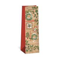 Vánoční dárková taška NATUR na víno - 11 x 36 cm - 0834-0085