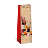 Vánoční dárková taška NATUR na víno - 11 x 36 cm - 0834-0083