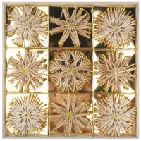 Slaměné ozdoby se zlatými glitry - 11 cm - 27 ks - 2340