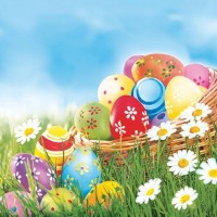 Velikonoční ubrousky Daisy L - Colourful Easter Eggs and Daisies - SD_WL_011001