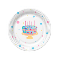 Papírové talíře malé - B'day Cake with Balloons - 18 cm - 8 ks - TM01_OG_053101