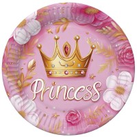 Papírové talíře velké - Pink Princess Crown - 23 cm - 8 ks - TD02_OG_040801