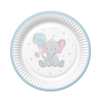 Papírové talíře malé - Baby Elephant with Blue Balloon - 18 cm - 8 ks - TM01_OG_053001