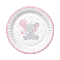Papírové talíře malé - Baby Elephant with Pink Balloon - 18 cm - 8 ks - TM01_OG_053002