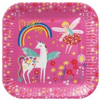 Papírové talíře velké hranaté - Fairy Unicorn - 23 cm - 8 ks - PPS8003800