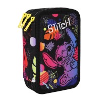 Třípatrový vybavený penál JUMPER - Stitch black - F067886