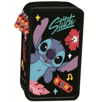 Třípatrový vybavený penál - STITCH Black Aloha