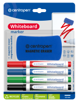 Sada značkovačů na bílou tabuli - 4 ks + magnetická houbička - 8559/4