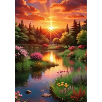 Diamantový obrázek - Slunce nad řekou - 30 x 40 cm - 2002226 Diamantový obrázek - Slunce nad řekou - 30 x 40 cm - 2002226